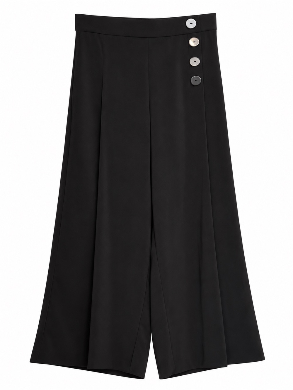 ZARA Black High Waist Side Button Wide Leg Loose Cropped Culotte Sailor Pants M